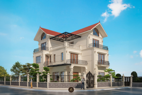 Thiết kế - Thi công kiến trúc biệt thự gỗ óc chó tại Bắc Ninh - Anh Giáp